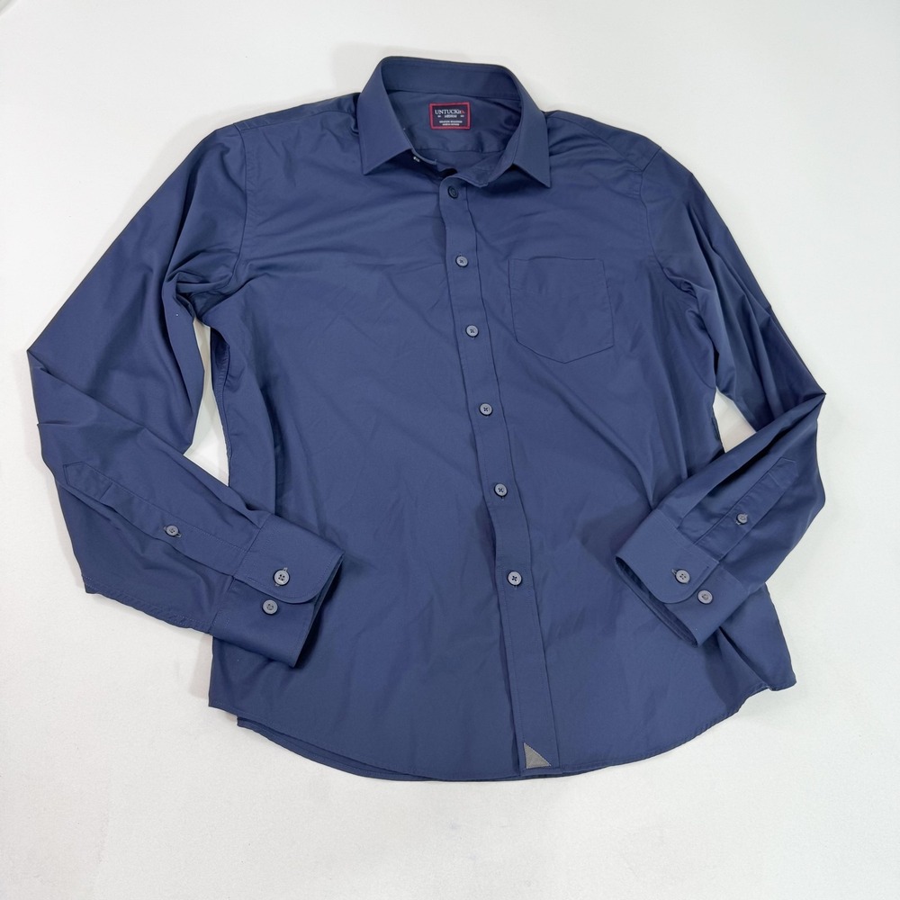 UNTUCKit Shirt Mens Medium Navy Wrinkle Resistant Button Down Long Sleeve Dress